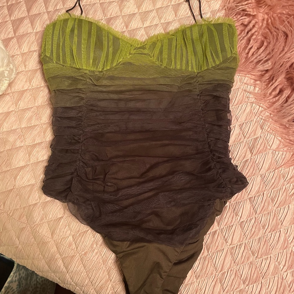 Never worn Zara body suit chiffon bustier in ombré green.